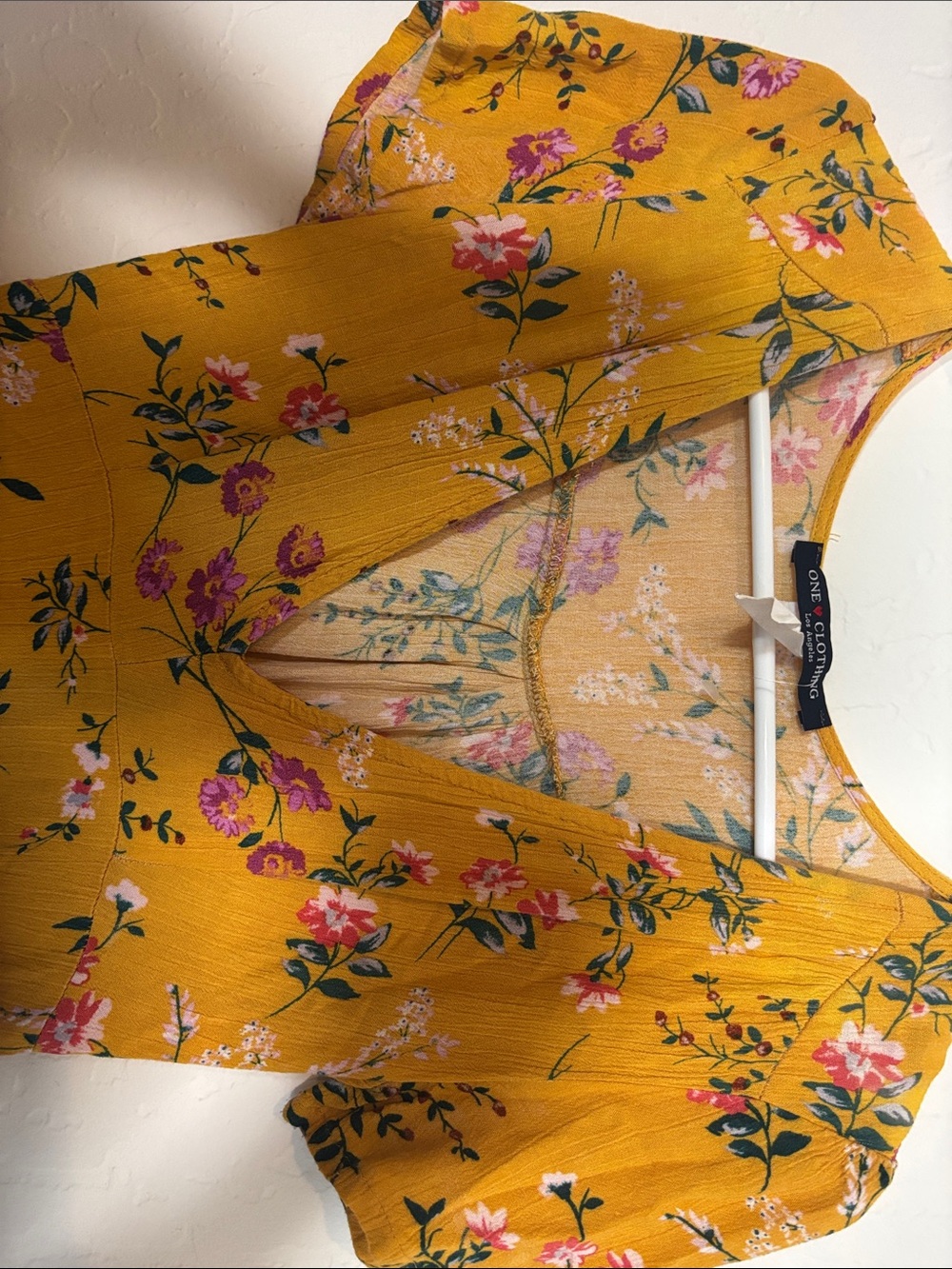 Floral V-Neck Midi Dress in Mustard Floral - Picture 2 of 5